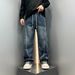 Men's High End Patchwork Straight Leg Jeans Loose Fit Long Pants Autumn Winter Trendy Design_mkmklike.com