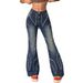 TK194 Women's Low Rise Flared Jeans European American Style Studded Frayed Hem Retro Distressed Patchwork Heavy Duty Sexy Flared Pants_mkmklike.com