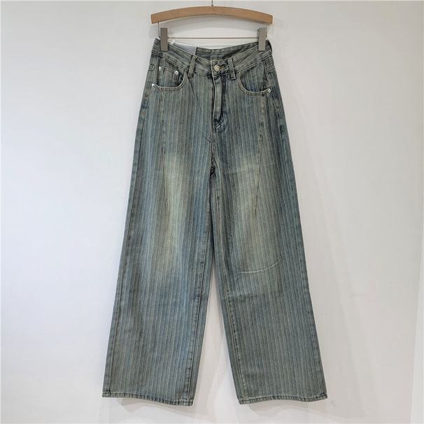 Women's Clothing Retro And Fashionable Ins Striped Jeans New Style Stylish Design Lazy Style Wide Leg Trousers For Women_mkmklike.com