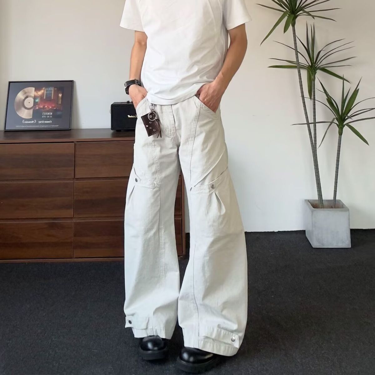 Men's Casual Loose Fit Cargo Pants 3D Cut Deconstructed Curved Blade Retro American Style for Men And Women_mkmklike.com