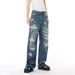 Men's Clothing Men's Distressed Denim Jeans - Retro Loose Straight Leg Trousers With Multiple Rips & Vintage Wash_mkmklike.com