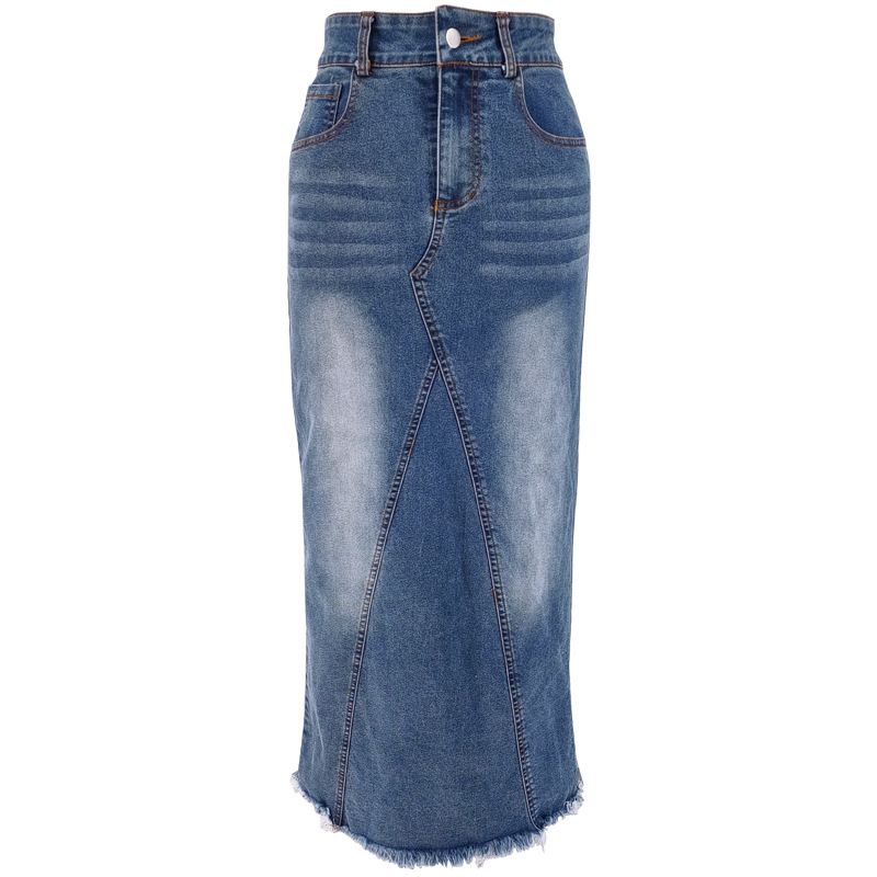 K Women's New Denim Tassel Wrapped Hip Fish Tail High Waisted Skirt_mkmklike.com