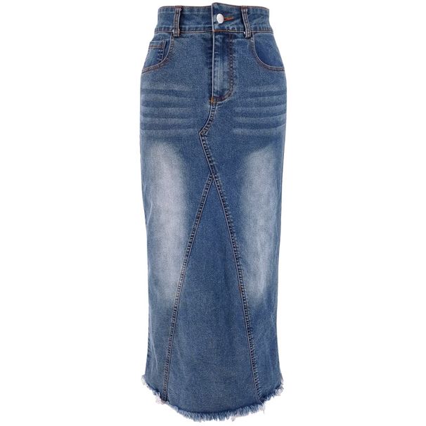 K Women's New Denim Tassel Wrapped Hip Fish Tail High Waisted Skirt_mkmklike.com