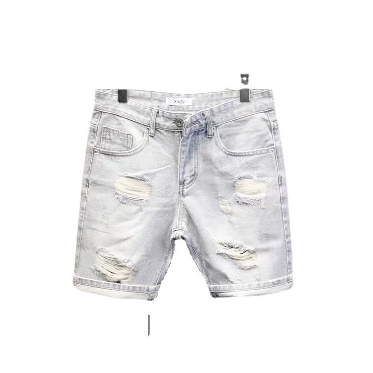 2026 Men's Denim Shorts Trendy Brand New Light-colored Washed Ripped Youth Five-point Pants Middle Pants Street Trend_mkmklike.com