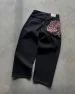 Men's Jeans Y2K Vintage Light Blue Black Washed Tape Design Graffiti Letter Loose Fit Distressed Denim Streetwear Hip_mkmklike.com