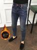 Autumn And Winter Velvet Thickened Jeans Men's Korean Version Slim-fitting Pants Personalized Scratched Design Casual Pencil Pants, Blue, Regular 28_mkmklike.com