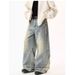 Men's Clothing Retro Washed Old Wide Leg Jeans Men And Women Street Loose Straight Design Pants_mkmklike.com