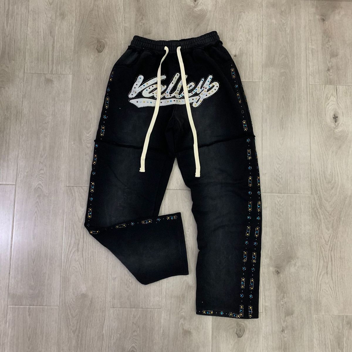 Pure Vale Valley Forever Skittles Rhinestone Washed Vintage Sweatpants Long Pants_mkmklike.com