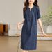 Thin Sho Sleeved Denim Dress For Women In The Summer Of , Loose Fit, Slimming, Concealing, Casual Straight Leg_mkmklike.com