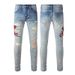 American Street Trend Men's Embroidery Patch Small Feet Blue Trend Men's Clothing One Piece Hair Jeans Men's Pants 1346_mkmklike.com