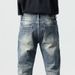 Patchwork Denim Jeans | Retro Stretch Slim Fit With Distressed Details Slim Straight Fit_mkmklike.com