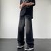 Men's Clothing Vintage Washed Black-Gray Distressed Denim Jeans For Men - Relaxed Fit, High Street Style, Straight & Flared Leg_mkmklike.com