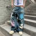 Men's Clothing Design Printed Jeans Men'sTrendy Brand New Wide Leg Straight Leg Mopping Pants_mkmklike.com