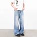 Men's Washed Creased Light Blue Jeans Unisex All Season Trendy Loose Straight Leg Wide Leg Trousers_mkmklike.com