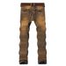 Men's Jeans Can Be Worn In All Seasons, Elastic Small Leg Jeans, Men's Heavy-duty Washed Nostalgic Pants Look Slim, Yellow Brown Slim Fit Pants_mkmklike.com