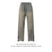 Blue Jeans, Spring/autumn, Zip Up, Slit Jeans, Straight Leg, Minimalist, Heavy Duty, High Street American Style._mkmklike.com