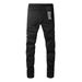 Men's Dark Streetwear Graffiti Skinny Jeans - Black Slim Fit Denim Pants With Pocket Print - Retro Hip Hop Casual Trousers For Men_mkmklike.com
