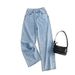 Women's Clothing Vintage-Inspired High Waist Wide Leg Jeans For Women - Embroidered Denim Pants With Floral Bead Accents In Dark Blue & Light Blue_mkmklike.com