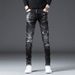 1 Jeans Korean Style Trendy Slim Fit Skinny Vintage Patch Men's Pants_mkmklike.com