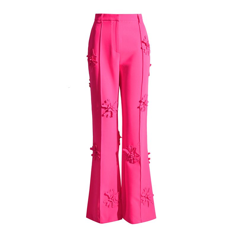 Women's Clothing new fashion brand double breasted three dimensional flower patchwork suit + high waisted flared pants two piece suit for women_mkmklike.com
