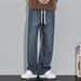 Blue Jeans Men's Spring And Summer Trendy Brand Washed Distressed Wide For Teenagers, Loose Straight Leg Long Pants_mkmklike.com
