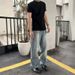 Men's Distressed Blue Jeans – Vintage Washed Relaxed Fit Denim Pants With Lightning Fade & Streetwear Style (L, XL, 2XL, 3XL)_mkmklike.com