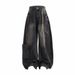 Loose Fit Distressed Jeans With Multiple Pockets, Straight Leg Wide Pants For Men & Women Functional Multi-Pocket Design_mkmklike.com