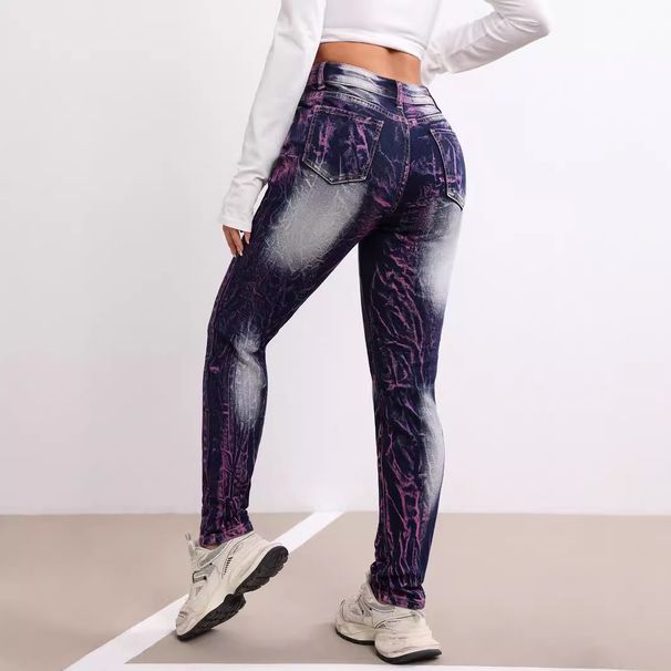 Women’s Clothing new style washed creative tie dyed high waist elastic hip lifting versatile ladies denim trousers_mkmklike.com