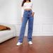 Casual Trendy Fashion Stretch Washed Denim Jeans For Women, Loose Straight-leg Pants_mkmklike.com