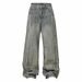 Men's Clothing Raw Edge Bar Design Washed Old Holes Worn White Wide Leg High Street Trend Men's Jeans_mkmklike.com