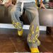 Plain Autumn New Men's Casual Jeans Hand-painted Inkjet Printing Fashionable Versatile Washed Old Straight Pants_mkmklike.com