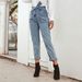 Women's Clothing High Waist Straight Leg Denim Jeans - Classic Blue Washed Cotton Casual Trousers For Everyday Wear_mkmklike.com