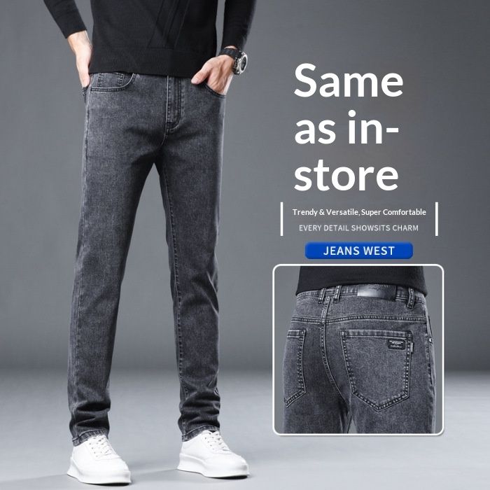ApexMan Summer New Jeans Korean Style Slim Straight Mid-Waist Stretch Black Comfortable Soft Fit Men's Pants_mkmklike.com