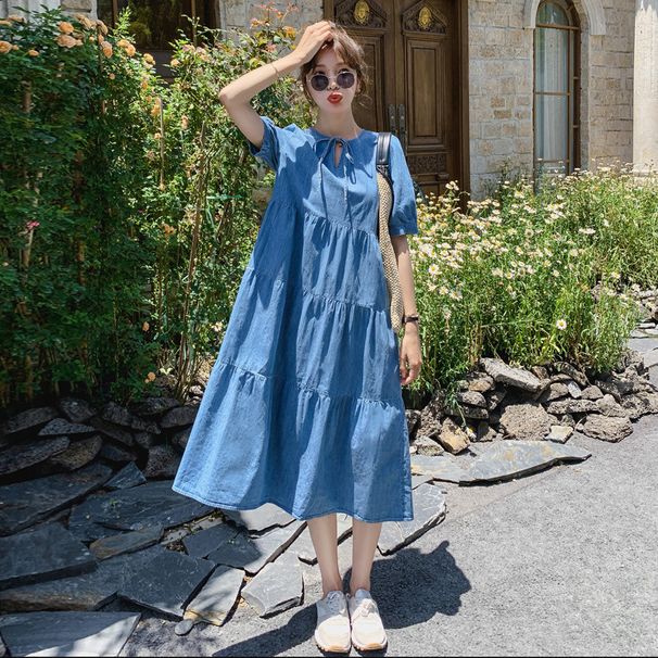 Return Low Denim Dress, Women's Summer Thin Style, New Lazy And Niche Cake Skirt, Doll Long Skirt_mkmklike.com