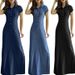 Women's Clothing Women's Long Skirt Shirt Collar Slit Big Swing Skirt Large Size Casual Denim Dress_mkmklike.com