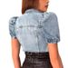Women's Clothing Ins Style Cut Retro Ripped Puff Sleeve Small Denim Jacket Top_mkmklike.com