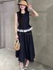 Chicco Chicco Lace Trim Patchwork Denim Vest And Two-Piece Three-Piece Long Skirt Set For Women Spring_mkmklike.com