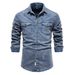 Loom 2024 Cross-Border Foreign Trade Autumn Winter Size Men's Denim Shirt Washed Vintage Long Sleeve Retro European And_mkmklike.com