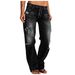 Women's Clothing Denim Trousers Trendy Distressed Mid Waist Ripped Casual Straight Leg Trousers_mkmklike.com