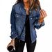 Women's Clothing Distressed Denim Jacket - Vintage Washed Short Cropped Jean Coat With Lapel Collar & Long Sleeves_mkmklike.com