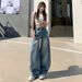Wholesale American Retro High-waisted Straight Wide-leg Curved Jeans For Women, Spring Collection, Loose-fitting,_mkmklike.com