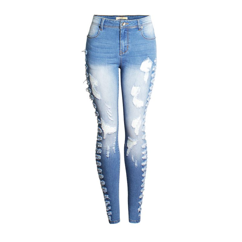 Women's Clothing Ripped Slim Fit Stretch Small Feet Lead Jeans _mkmklike.com