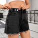 Summer Women's Adjustable Waist Denim Shorts Versatile Washable Solid Color Polyester England Style Fashion Spring/Autumn Clothing_mkmklike.com