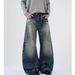 Women's Distressed High-Waisted Straight Leg Jeans With Paint Splatter & Tuck Details Relaxed Fit Stretch Denim Pants_mkmklike.com