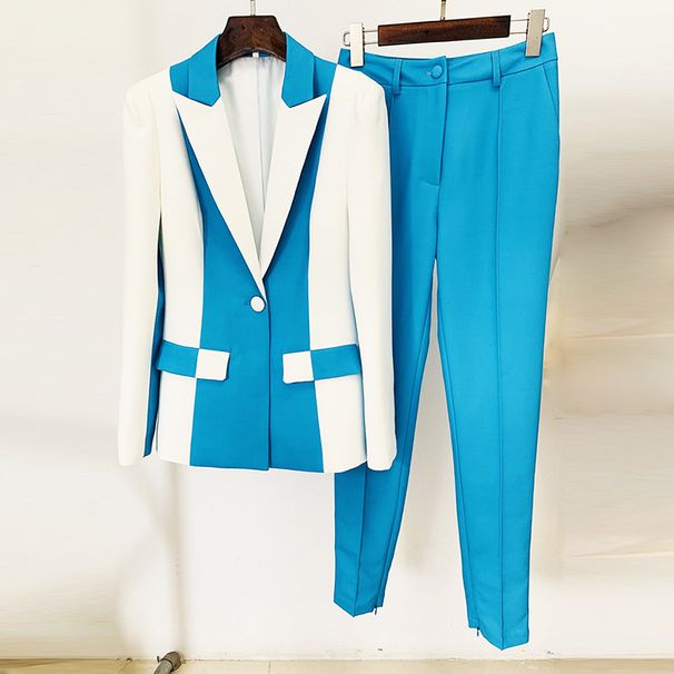 Women's Clothing 2024 new celebrity fashion contrast color matching one button suit skinny pants suit two piece set_mkmklike.com