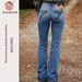 Women's Blue Embroidered Wide Leg Stretch Jeans Loose Fit Back Pocket Cross Border European American Denim Jeans_mkmklike.com