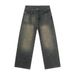 Men's Korean Style Washed Denim Jeans – Vintage Straight Leg Fleece-Lined Winter Pants For Casual Outfits_mkmklike.com