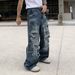 Men's Clothing American European And American Trendy Brand Dirty Washed Wide Leg Pants Ripped Jeans Men's Handsome High Street Loose Straight Trousers_mkmklike.com