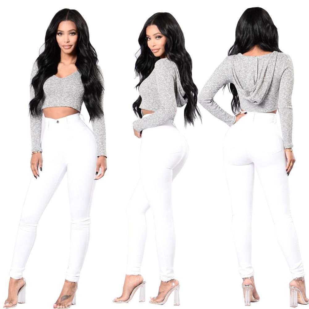 Fashion Black High Elastic Small Feet Large Size Hip Lift Women's Jeans Spot_mkmklike.com