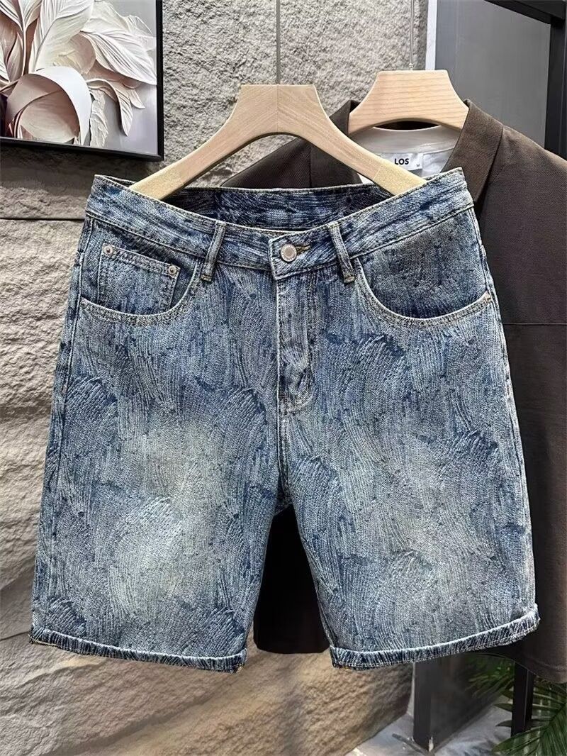 Retro Loose Fitting Cargo Denim Shorts For Men Summer Trendy Style Thin Straight Leg Five Point Pants Cool And Edgy_mkmklike.com